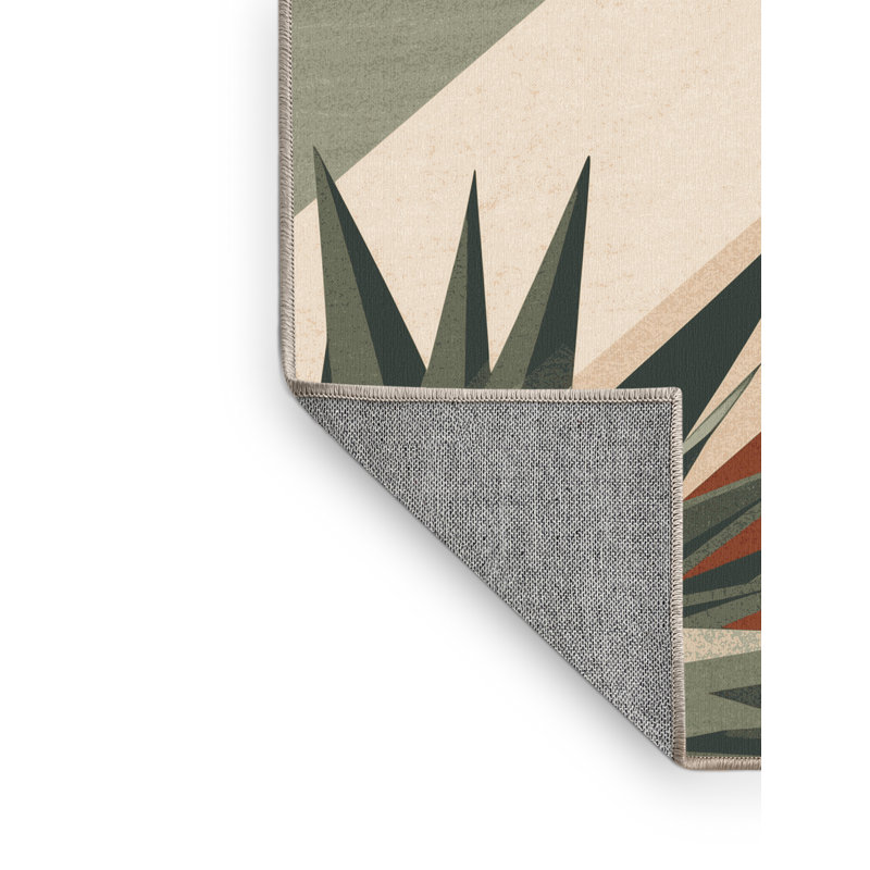 Machine Washable Paesyn Aloe Vera Minimalist Geometric Rug in Brown – Beige Binding, 6' Square