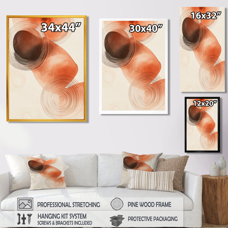 Art mural abstrait terre cuite, décor de toile boho, impulsion boho terre cuite, Cadre flottant doré, H 44 po x l 34 po