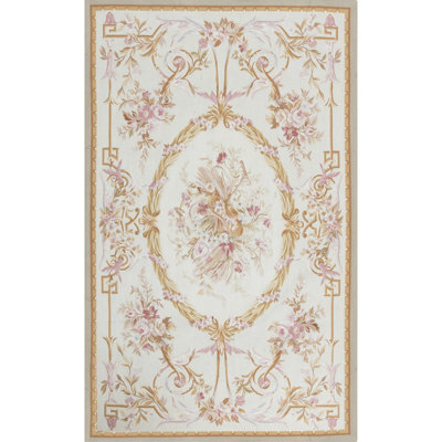 Aubusson Renaissance Wool Oriental Area Rug in Ivory