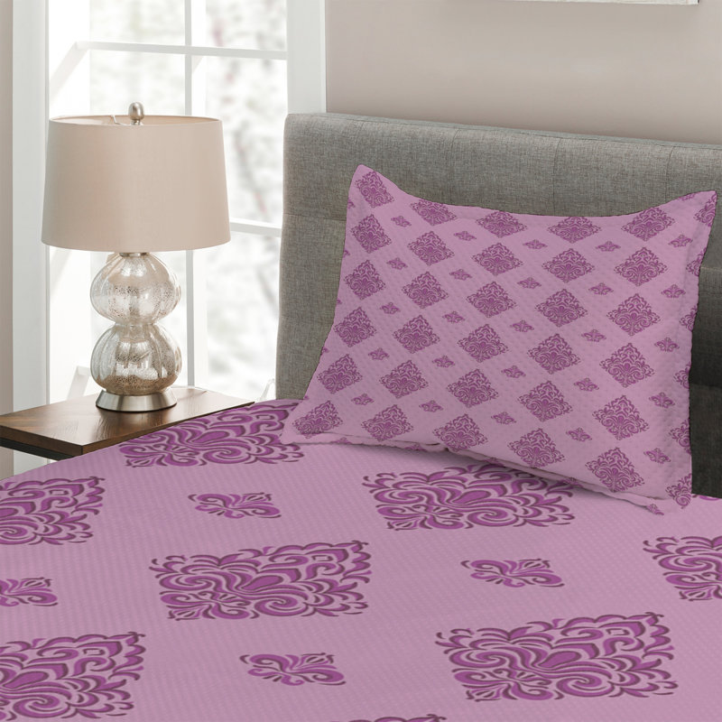 Traditional Polyester Damask Coverlet, Twin Bedspread + 1 Sham