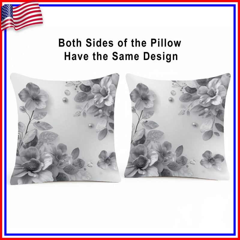 Coussins décoratifs monochromes à motif floral, 18 x 18 pouces