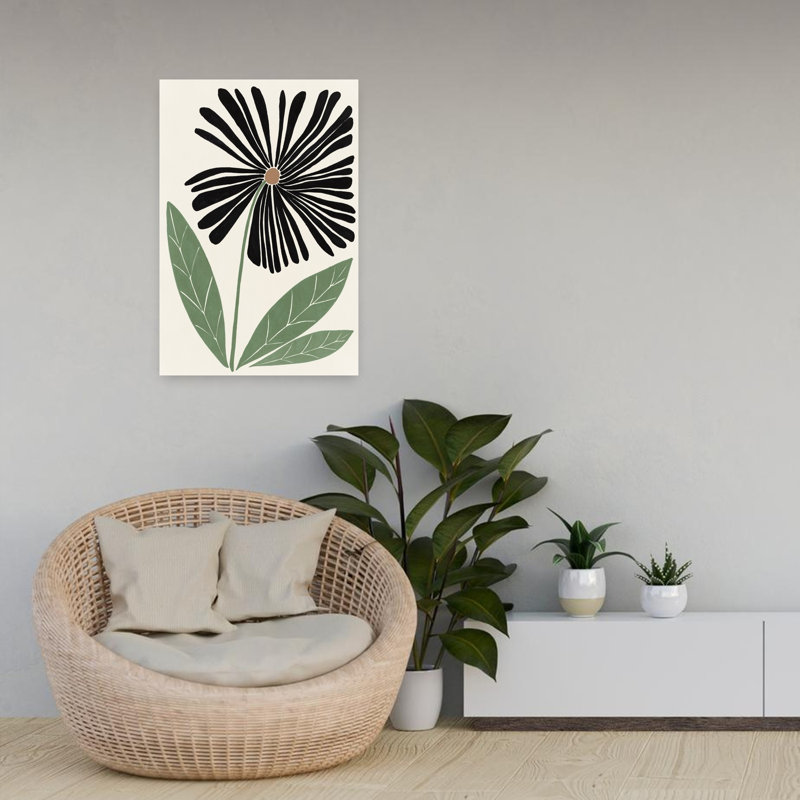 Art mural contemporain abstrait "Bold Black Petal Bloom II", H 24 po x l 16 po