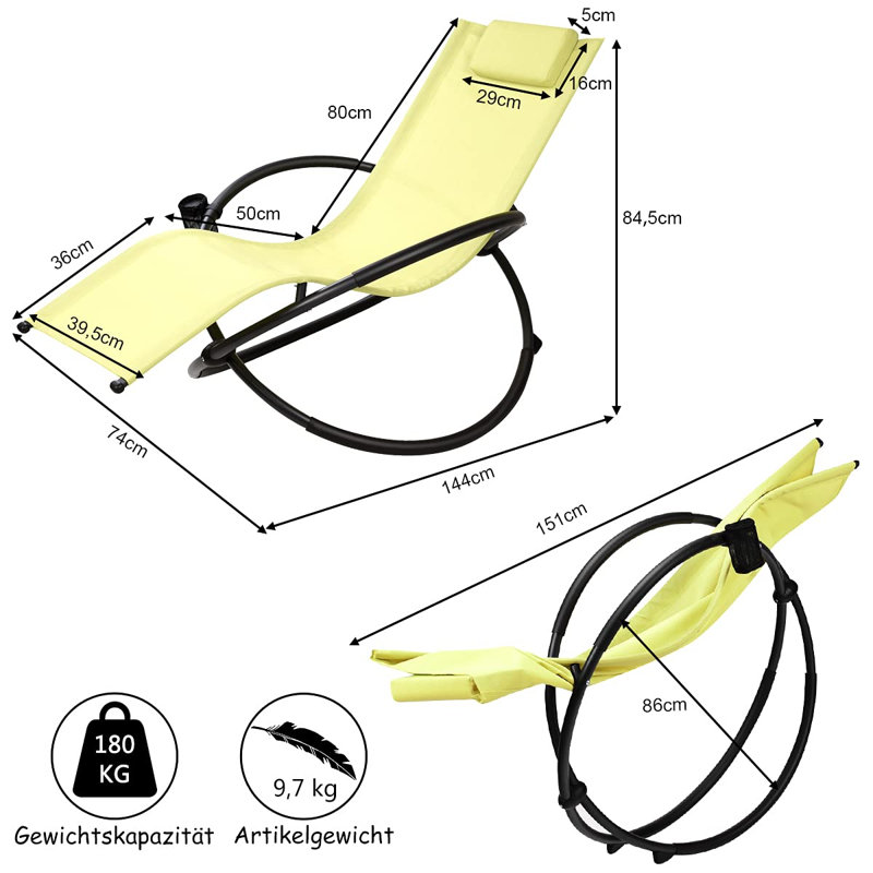 Godmond 74cm Long Single Chaise with Cushions, Yellow