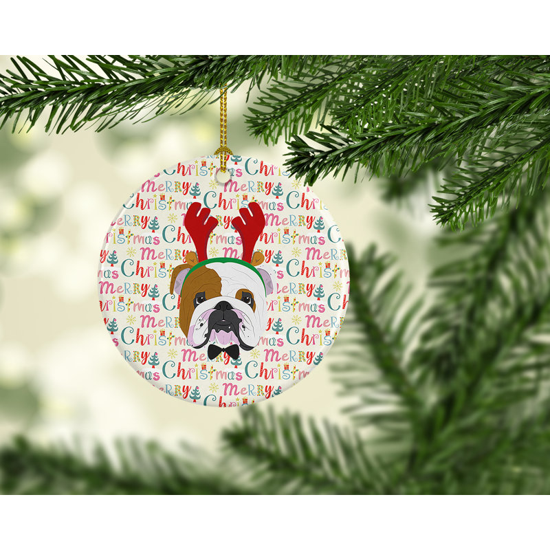 Figurine suspendue bouledogue anglais Merry Christmas