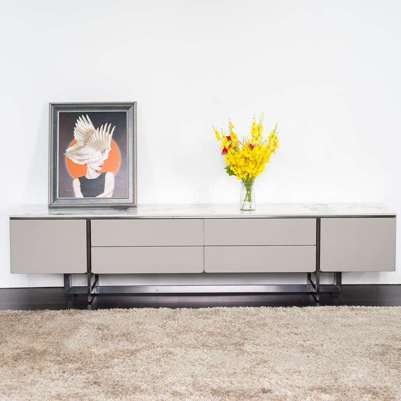 Modern Porcelain Top TV Stand with 4 Drawers and 2 Storage Cabinets