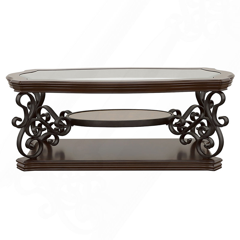 Table basse à 2 tablettes avec plateau en verre