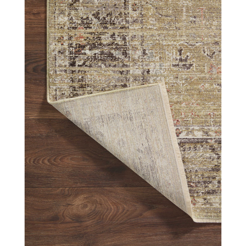 Millie Gold and Charcoal Floral Synthetic Runner Rug 3' x 8'