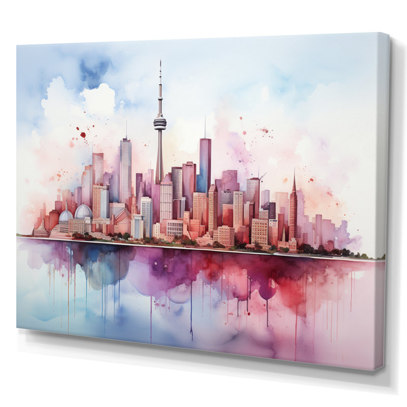 Minimalist Toronto Skyline, reproduction d'art sur toile, Toile tendue, H 12 po x l 20 po x P 1 po