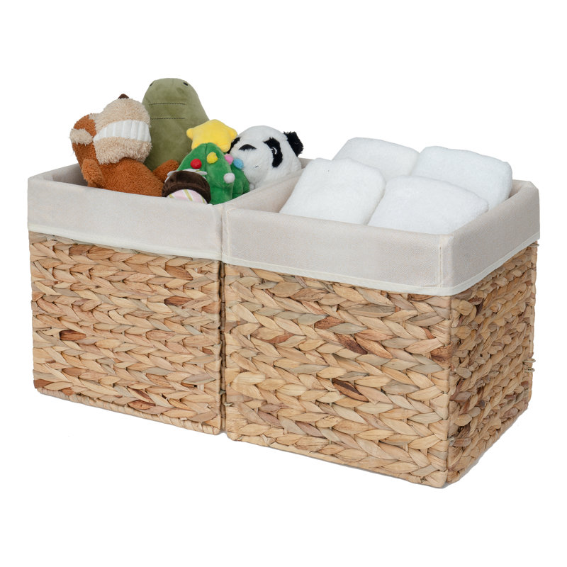 Paniers de rangement en osier avec doublure, cube en jacinthe d'eau tissé à la main pour l'organisation