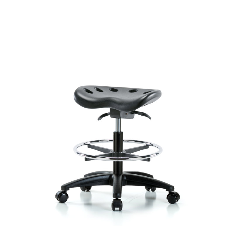 Adjustable Height Ergonomic Lab Stool Footring, Black, Casters, Black