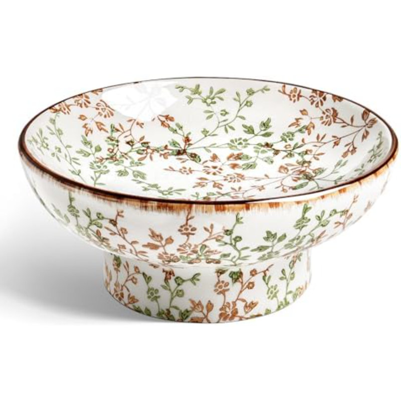Ceramic Decorative Bowl, Key Bowl for Entryway, Handcrafted Sturdy Pedestal Bowl, French Country Fruit Bowl for Kitchen Counter, Centerpiece, Vine Green