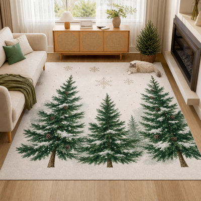 1Pcs Snowflakes Christmas Tree Design - Washable and Easy to Clean, Large Thin Rug, Non-Slip Backing, Suitable for Living Room, Bedroom, Kitchen, Office Indoor Use for home detor