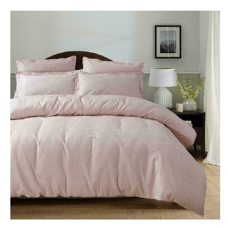 Zuniga Duvet Waffle 100% Cotton Quilt Cover Bedding Set with 2 Pillowcases – Anti-Allergic & Machine Washable, Pink