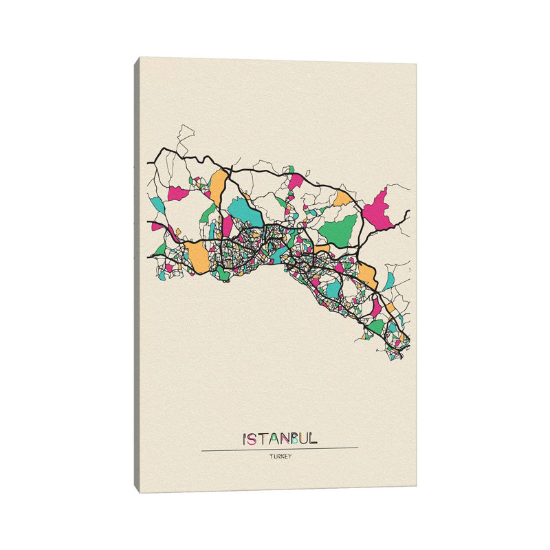 «Istanbul, Turquie Map» par Ayse Deniz Akerman - impression sur toile tendue, H 26 po x l 18 po x 1,5 po