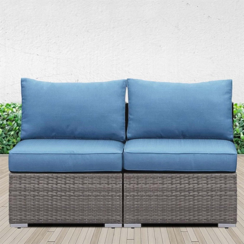 59.8 Width Outdoor Wicker Armless Sofa Set, 2-Piece Patio Loveseat With Plush Cushions And Modular Design