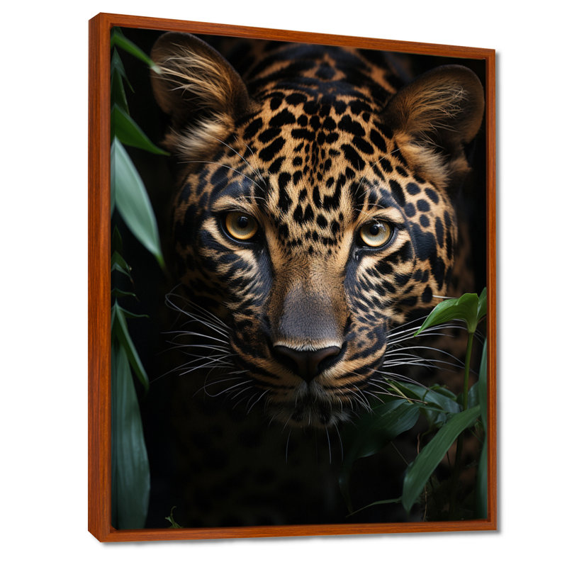 «Leopard Silent Stalk I», art sur toile léopard, H 44 po x l 34 po x P 1,5 po, Cadre flottant brun