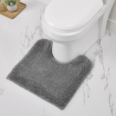 Llarely Premium 100% Cotton Reversible Tufted U-Shape Toilet Rug, Ultra Soft & Super Absorbent, Machine Washable Contour Bath Rug, 20" x 20", Grey