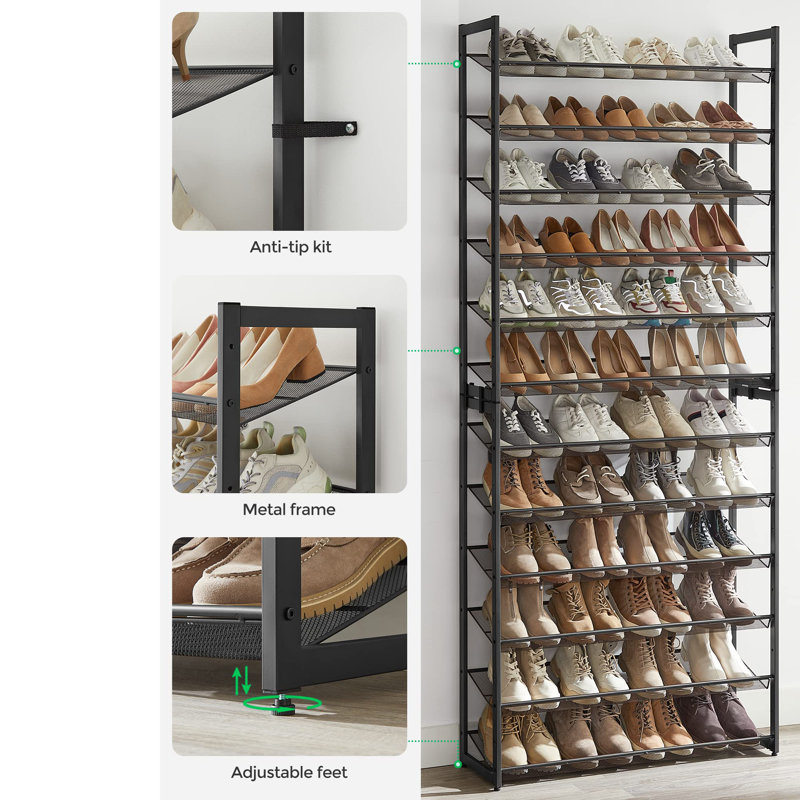 12 Tier Metal Shoe Rack, with Adjustable Flat or Angled Shelves, Set of 2, 6-Tier Stackable Shelf, Ink Black