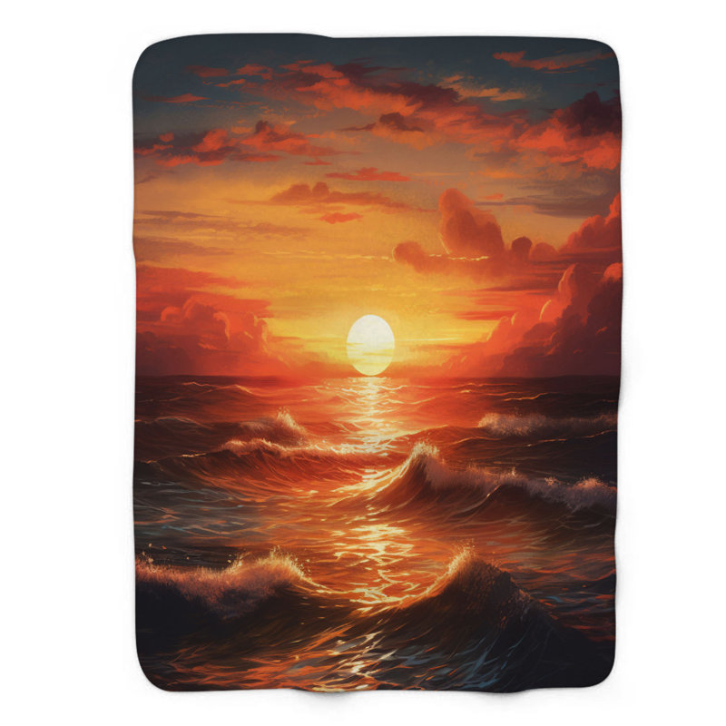 Sunset Ocean - 1 Piece Premium Sherpa Blanket, Lit simple
