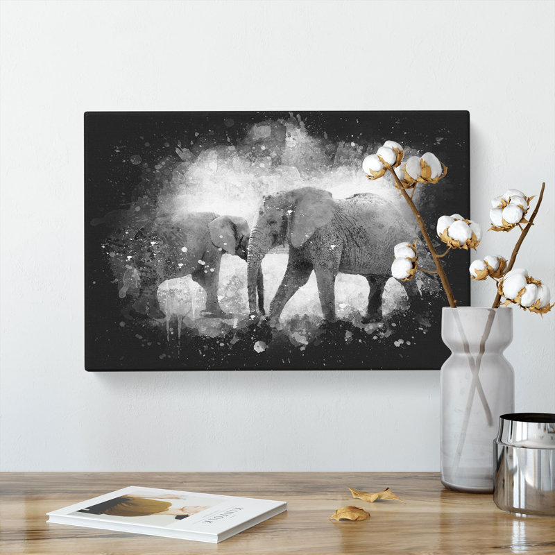 Elephants Crossing Paths - Wrapped Canvas, 60cm H x 91cm W x 3cm D