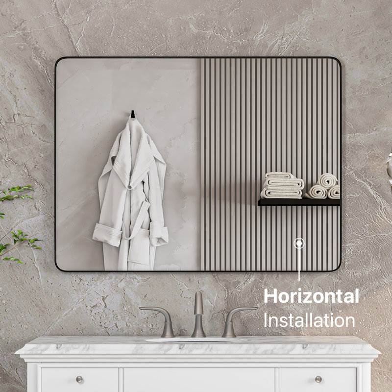 Ebern Designs Ragio Rectangular Black Metal Framed Mirror, 40" x 30"
