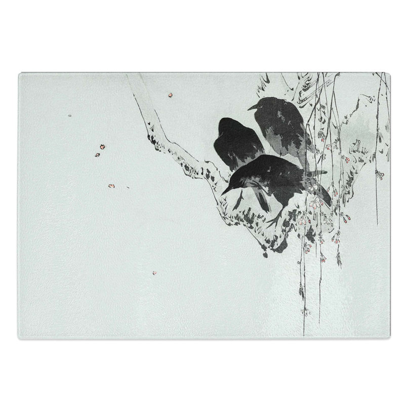 Glass Japanese Crows by Watanabe Seitei Chopping Board, 39 cm W x 28.5 cm L