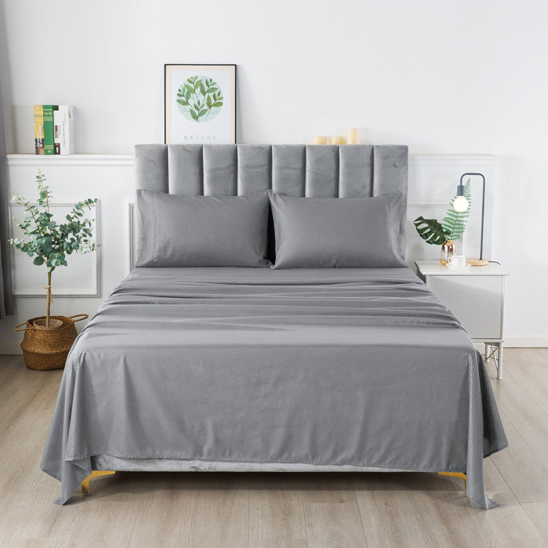 Ensemble de literie en microfibre , Ensemble de draps pour lit simple avec drap-housse, Gris
