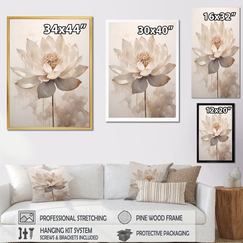 Réflexions beiges de lotus, Toile tendue, H 32 po x l 24 po x P 1 po