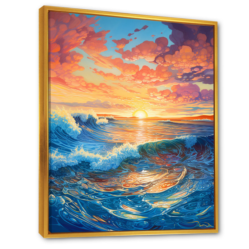«Rainbow Ocean Sunrise III», reproduction sur toile, Cadre flottant doré, H 32 po x l 16 po x P 1 po