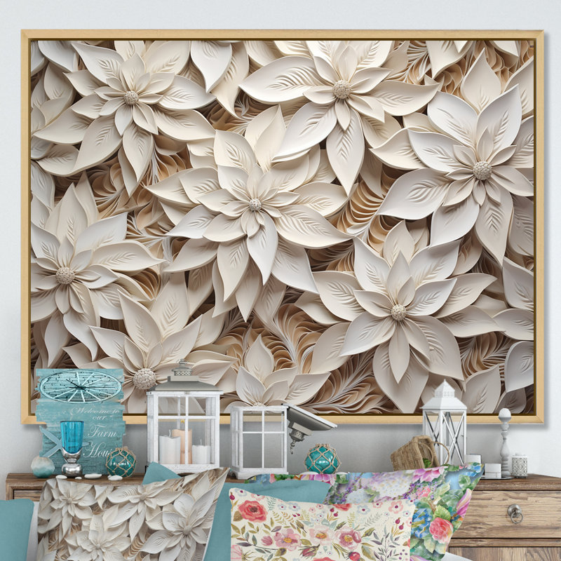 Beige poinsettia sérénade - décoration murale poinsettias, Cadre flottant naturel, H 12 po x l 20 po x P 1 po