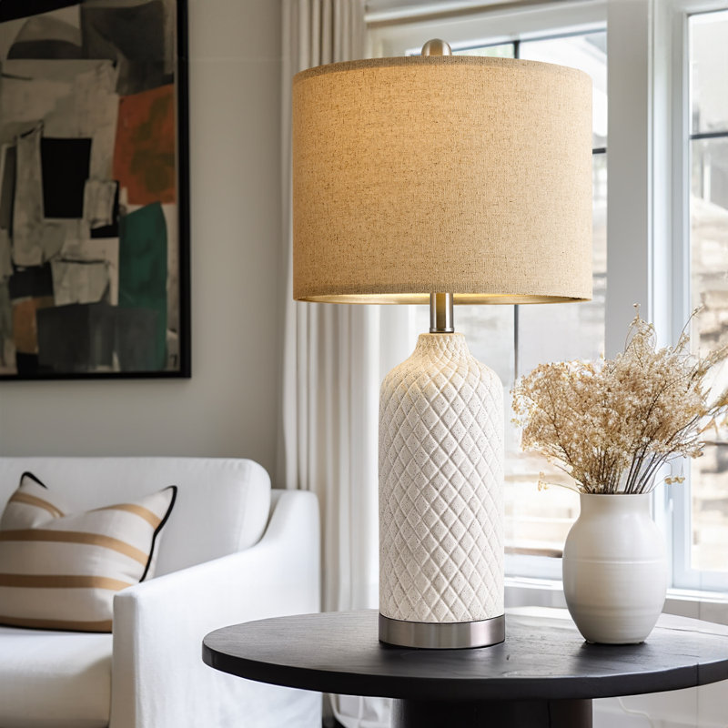 Lampe de table 24 po moderne en céramique blanche, idéale pour les couloirs, les salons, les chambres et les bureaux