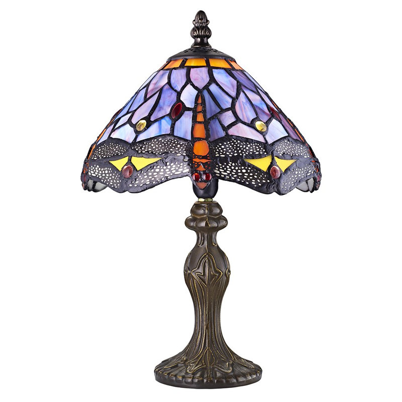 Gladden Hand Crafted Stained Glass Dragonfly Tiffany Table Lamp, Purple, 36cm H x 22cm W x 22cm D