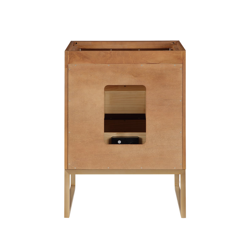 Markham 24'' W Single Vanity, White Quartz, Satin Brass, Walnut