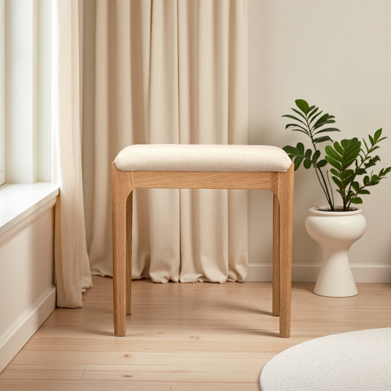 Solid Wood Bedroom Vanity Stool, Natural