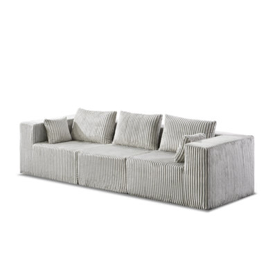 Canapé modulaire en velours côtelé 3 places avec siège confortable et canapé de salon gris