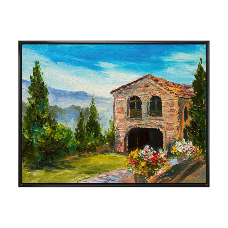 Fleurs colorées dans une maison méditerranéenne, impression sur toile, H 8 po x l 12 po x P 1 po, Cadre flottant noir