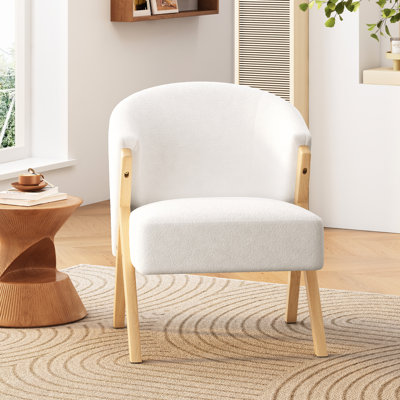White Fabric Accent Chair With Solid Wood Base, Minimalist Seating For Living Room, Bedroom, Office Space, Curved Optimal Comfort And Foam Filler Inside Modern Upholstery Construction, Perfect Spot,