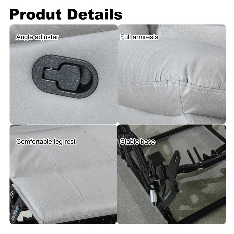 Crovetti Palomino Air Leather Recliner, Light Gray