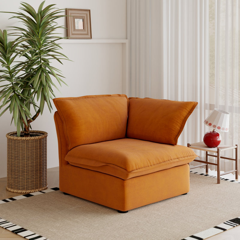 Fairford Left-Armed Upholstered Linen Velvet Slipcovered Chair, Orange