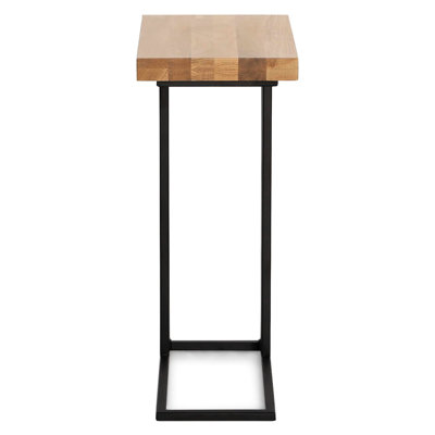 Small Oak Wood Side Table With Design, Solid Top Soap Finish, Black Metal Frame, Ideal For Snacks, Drinks And Makeshift Workspace, 16.96 In Depth, Width, 24.28 Height, 10.81 Lb Weight Handy Clever