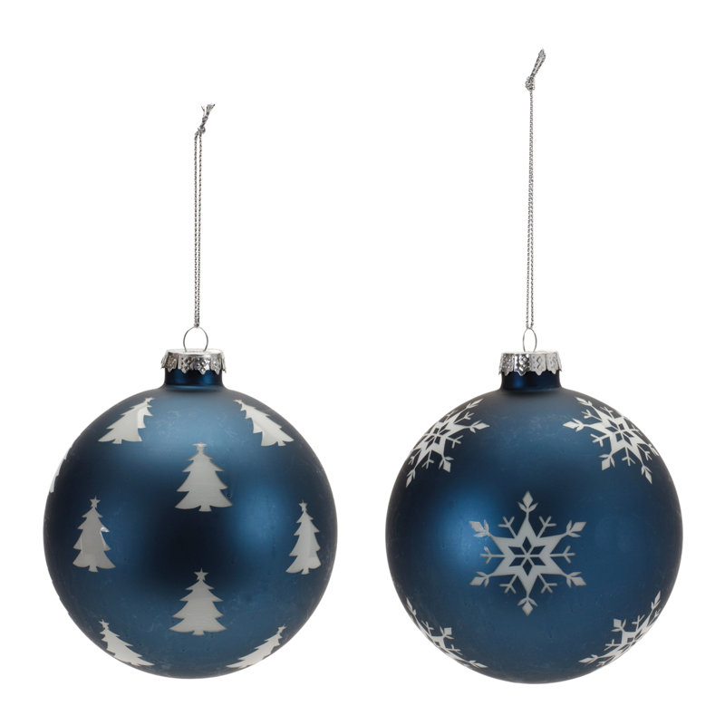 Ornement boule de verre givré bleu marine (ensemble de 6)