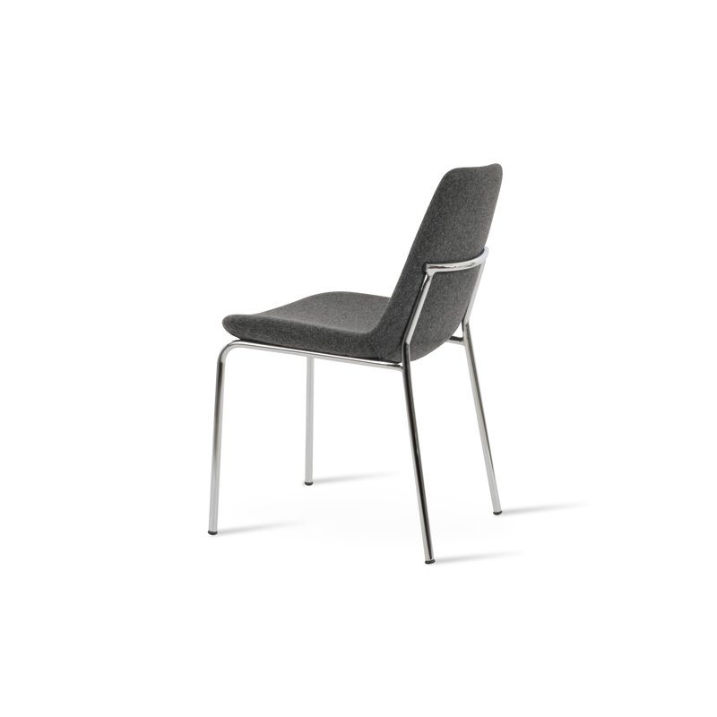 Chaise de salle à manger Eiffel Harris, Chrome, Laine gris foncé
