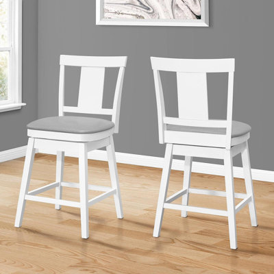 Tabouret de bar, ensemble de 2, pivotant, hauteur de comptoir, cuisine, bois blanc, aspect cuir gris, transitionnel