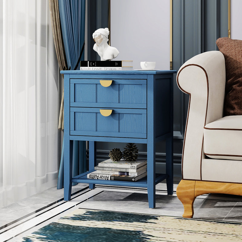 Table d'appoint 2 tiroirs, Bleu