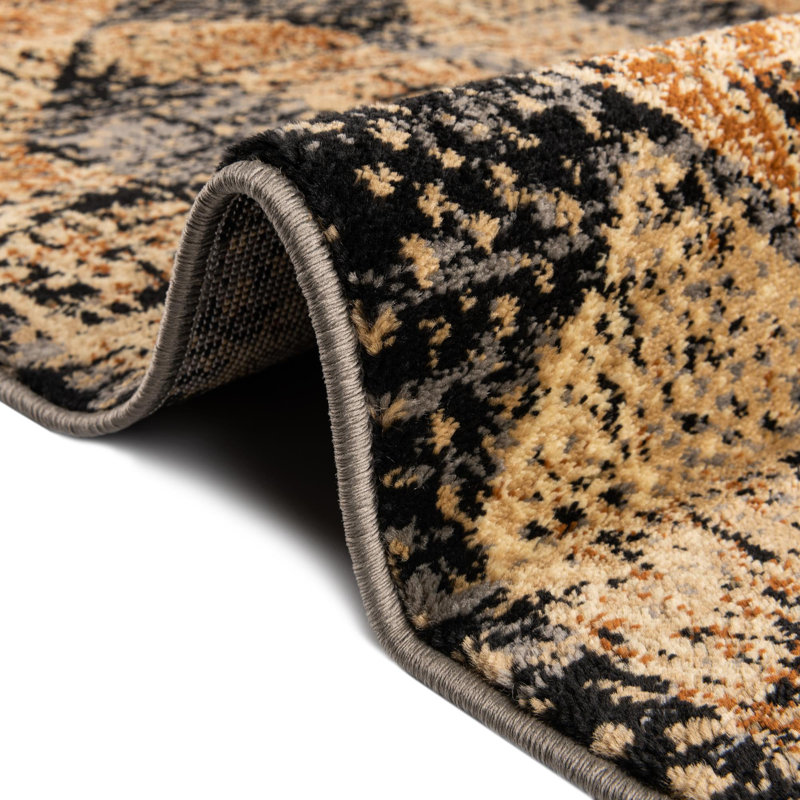 Tapis contemporain de couleur noire-grise, Rond 5 pi 3 po