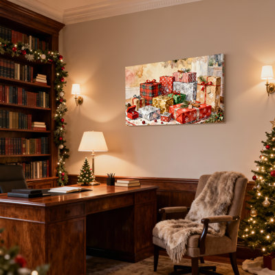 Cadeaux de Noël de Noël enveloppés dans des motifs festifs, ensemble de 3 impressions d'art sur toile