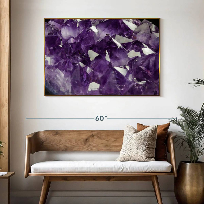 Cristal améthyste mauve, 46 po x 31 po, Cadre flottant doré