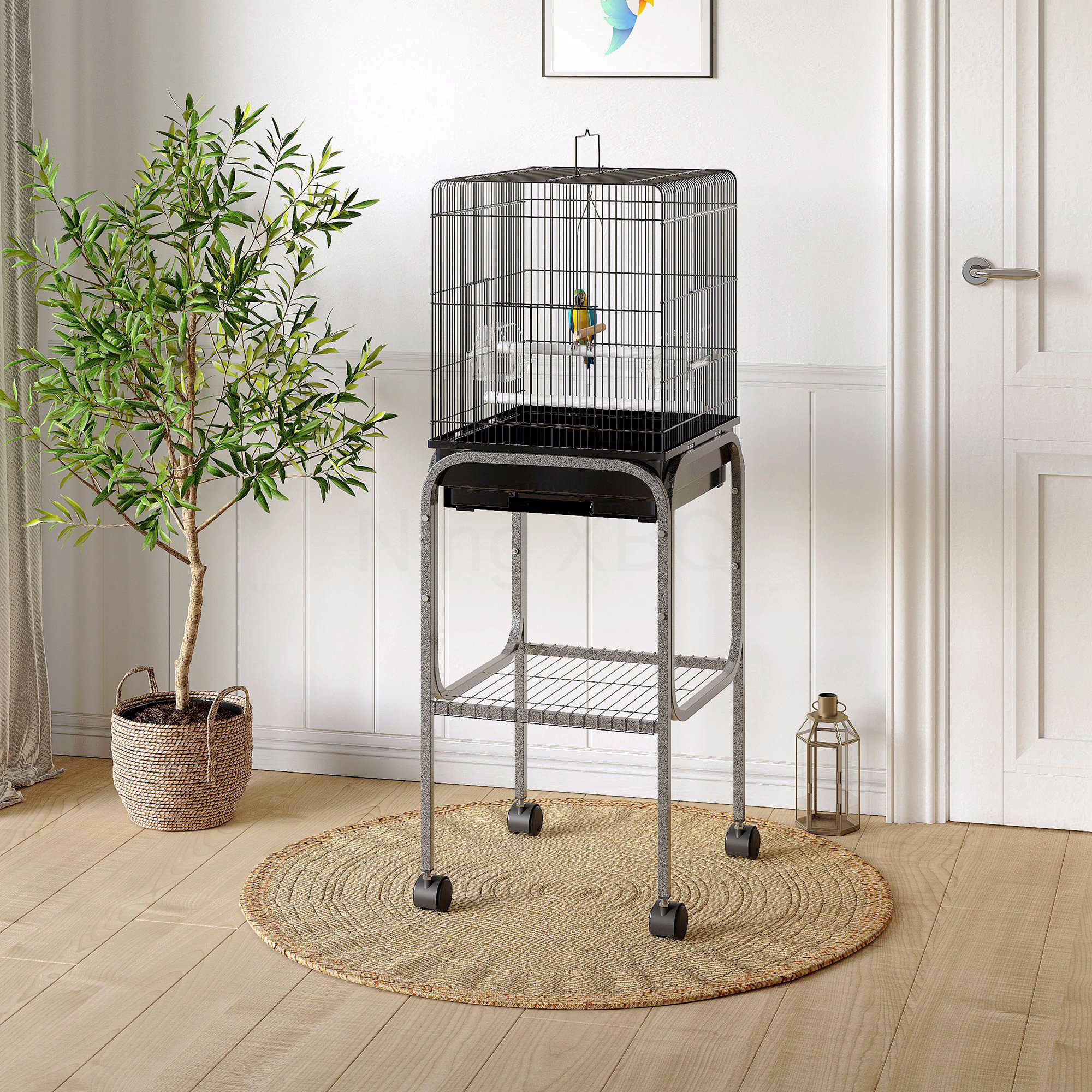 Red Barrel Studio® 45-Inch Metal Indoor Bird Cage, Parrot Cage, Bird ... - Indoor Bird Aviary Accessories
