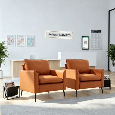 Ensemble de 2 chaises d'appoint modernes en similicuir, chaises de réception rembourrées avec pieds en métal noir pour le salon et la zone de réception
