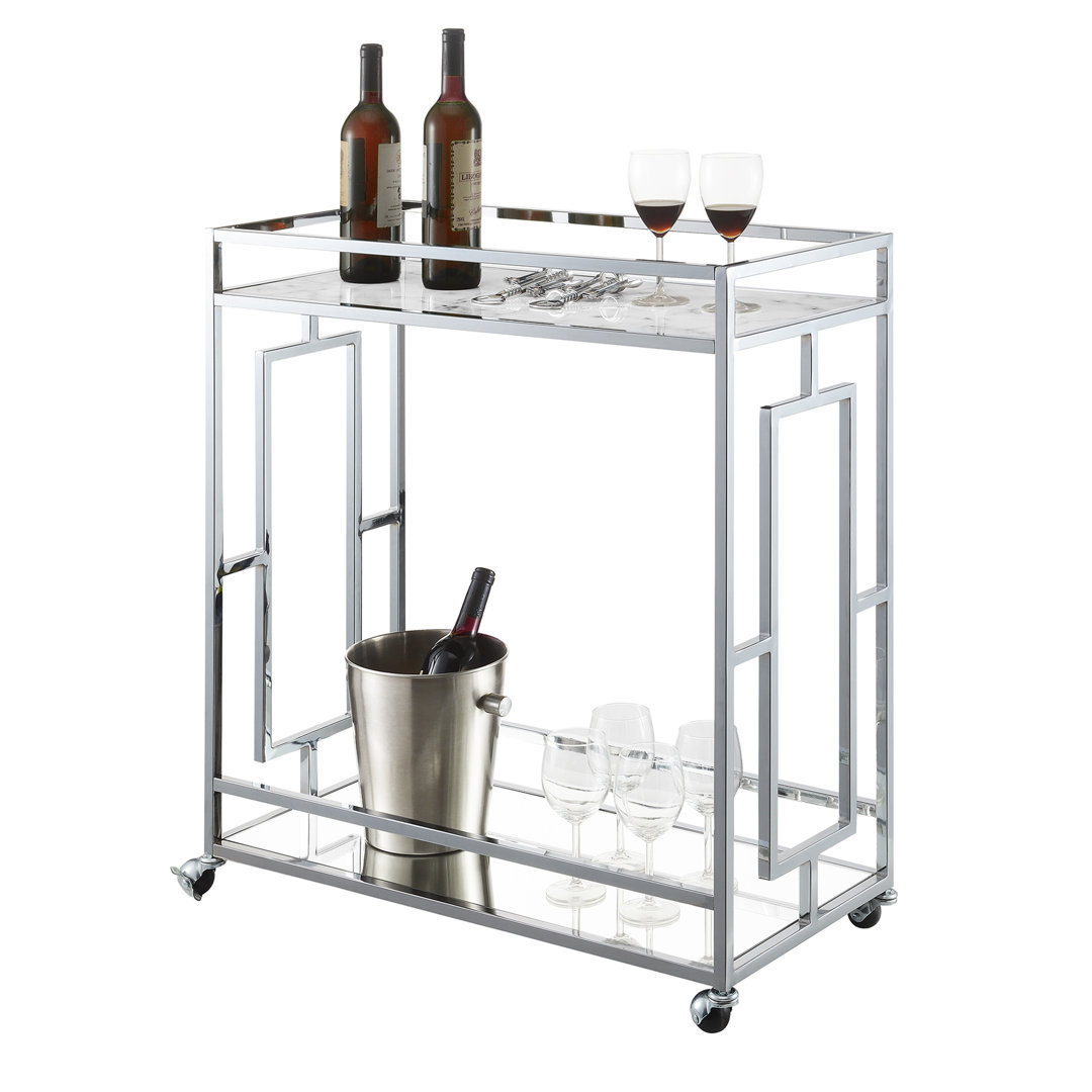 Audranna Faux Marble Mirrored Bar Cart with Wheels Wade Logan®